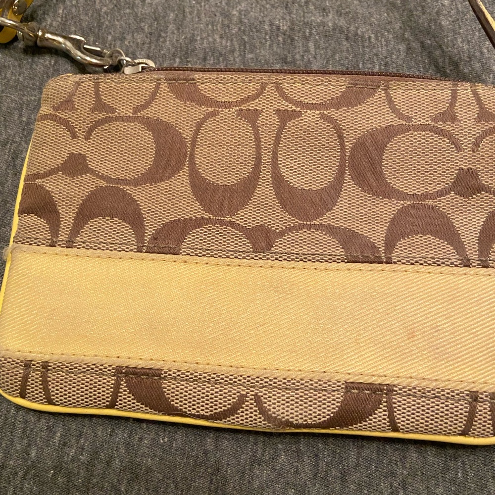 Coach yellow and tan wristlet - Picture 2 of 5